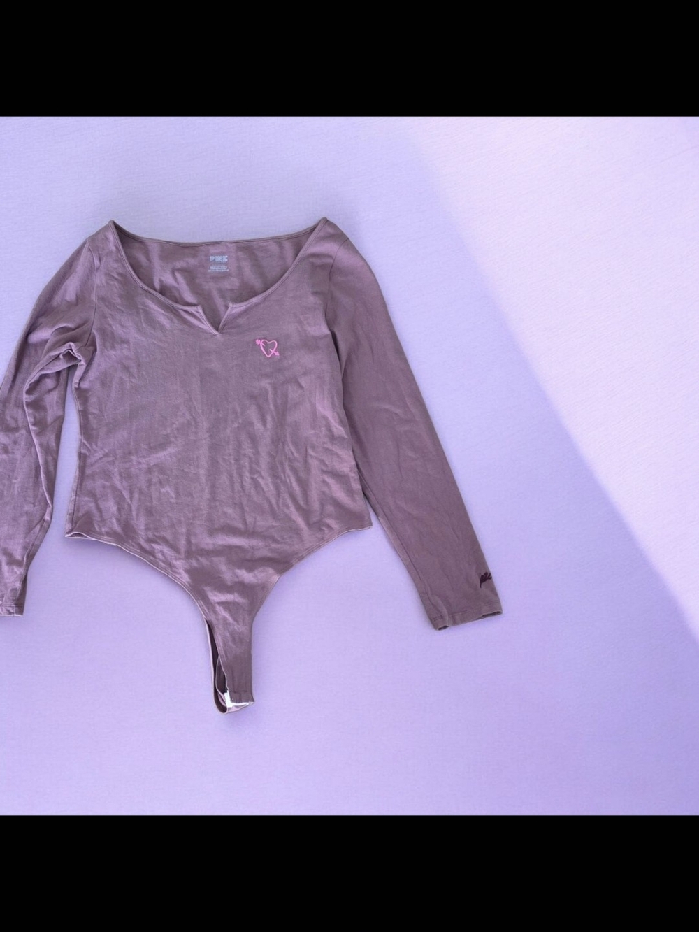 PINK Victoria's Secret Mauve One Piece Bodysuit L Embroidered Heart